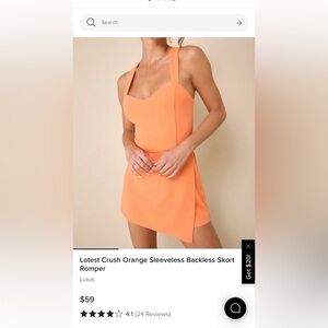 NWT Latest Crush Orange Sleeveless Backless Skort Romper S